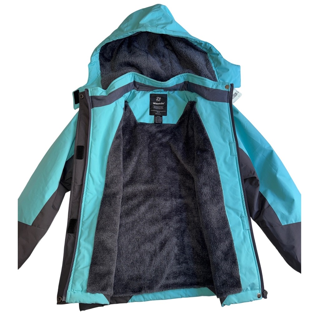 Wantdo Kids Waterproof Hooded Winter Jacket Fleece Lined Turquoise Size 10 12